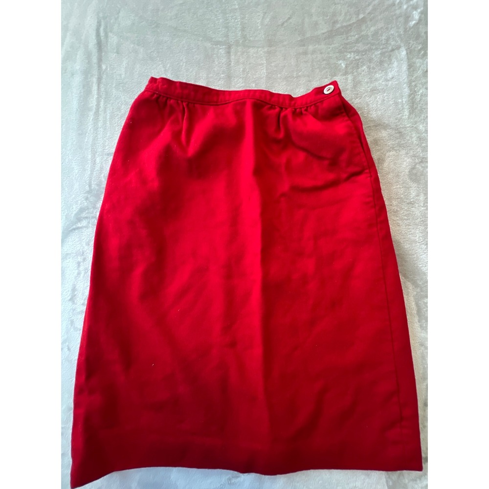 Pendleton Wool Skirt Women 12P Red Pure Virgin Wool Petite Pencil Midi Vintage